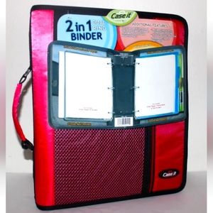 Case-It 2 in 1 Dual D-Ring Binder Crossbody Bag Zip Organizer New Pink Nylon